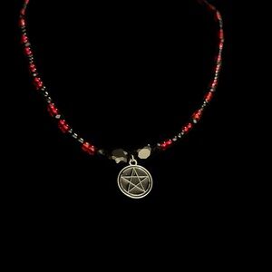 Black and Red Beaded Witchy Necklace